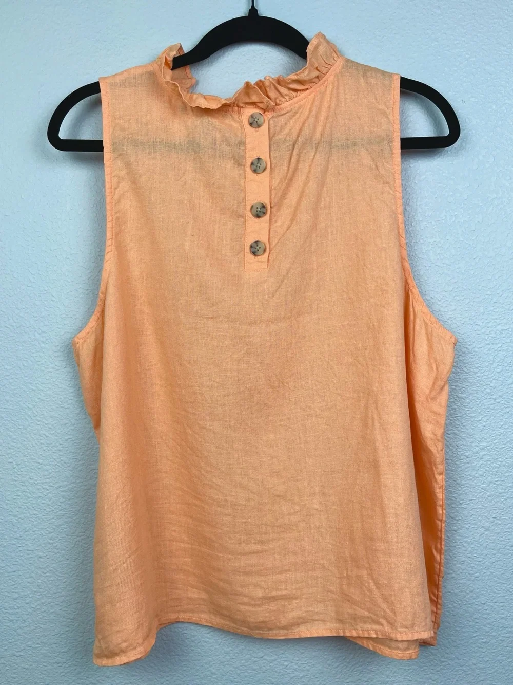 J.Crew Women's XL Fleur Top 100% Linen Ruffle Collar Orange Creamsicle Tank